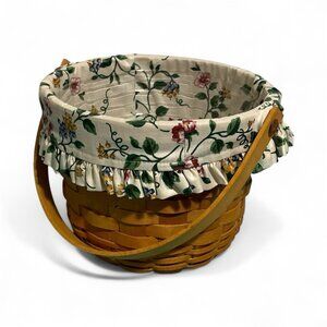 Longaberger 2001 Basket with Floral Fabric Liner Handwoven Dresden Ohio Signed